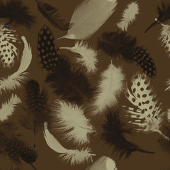 Feathers pattern.Seamless repeating animal texture. Natural background. - illustration
