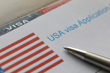 USA visa application paper form - obrazy, fototapety, plakaty