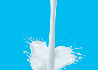 Milk splash seamless pattern. 3d realistic yogurt wave border on blue background. Vector milk package design.