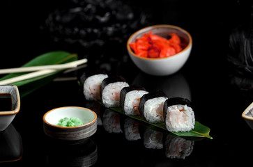 black rice sushi set with ginger and wasabi