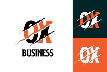 Orange black tiger OX letter template logo design with scratch effect