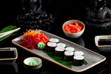 black rice sushi ginger and wasabi