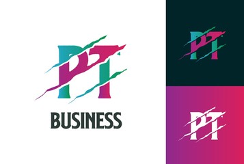 Obraz na płótnie Canvas Pink tosca bright candy PT letter template logo design with scratch effect