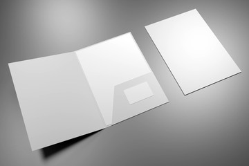 File folder mockup - front cover and opened - 3D rendering