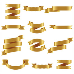 Gold Ribbon Set In Isolated For Celebration Banner White Background, Vector Illustration