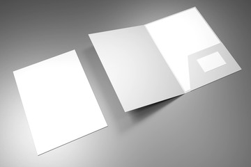 File folder mockup - front cover and opened - 3D rendering
