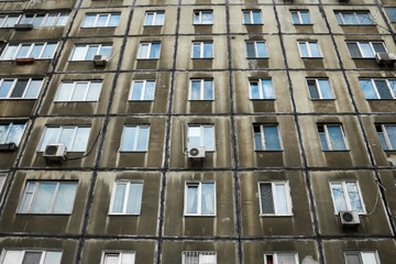 Wall of the old residential high-rise building.