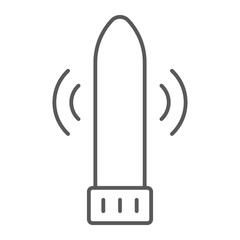 Dildo vibrator thin line icon, sex toy and adult, vibrator sign, vector graphics, a linear pattern on a white background, eps 10.