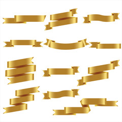Gold Ribbon Set In Isolated For Celebration Banner White Background, Vector Illustration