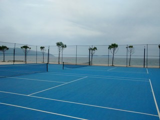 blue color tennis court