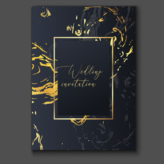 Gold, black and grey marble invitation template. Trendy realistic pattern, graphic poster, geometric brochure.