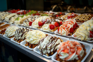 Belgian Waffles with creamy toppings