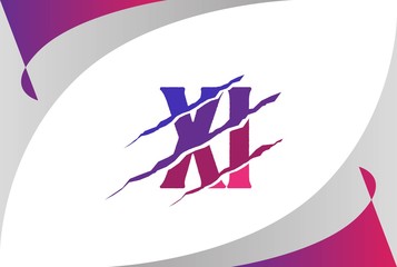 Fototapeta na wymiar Purple pink gradation XI letter template logo design with scratch effect