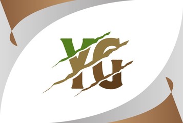 Green brown soil YG letter template logo design with scratch effect