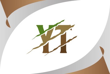 Green brown soil YT letter template logo design with scratch effect