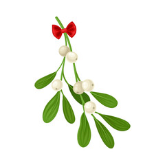 Mistletoe Branch Tied With Ribbon Vector Item
