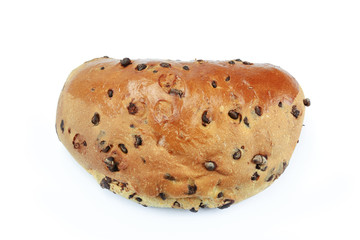 brioche with chocolate chips on a white background
