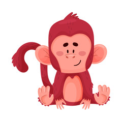 Funny Little Red Monkey Sits Smiling Vector Illustration Cartoon Character