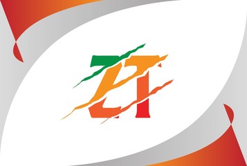 Summer red yellow green tone ZA letter template logo design with scratch effect