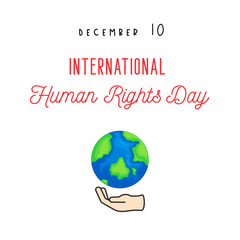 International human rights day poster with earth illustration. 