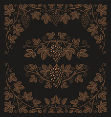 Set of vintage design elements of grape branches and borders