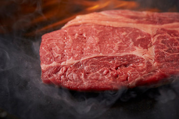 Beef steak on hot iron plate