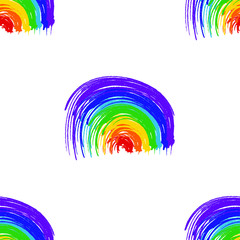Obraz premium Modern watercolor brush background. Vector illustration seamless pattern in LGBT flag colors. Symbol of peace, gay culture. Rainbow template, paper layers. Gay Pride month.