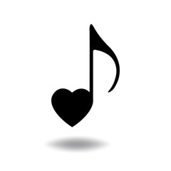 Musical note heart shape, vector illustration.