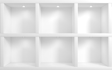 Wall of store with shelves - obrazy, fototapety, plakaty