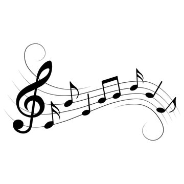 Musical notes with swirls, design elements, vector illustration.