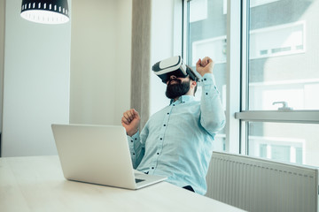 Modern business woman using vr glasses