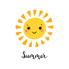 T-shirt Print Design for Kids with Little Cute Smiling Sun Icon and 