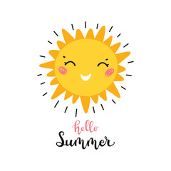 T-shirt Print Design for Kids with Little Cute Smiling Sun Icon and 