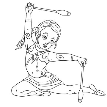 recommend clip art: coloring page with girl rhythmic gymnastic with juggling clubs
