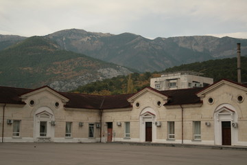 old castle on a background of mountains
