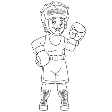 coloring page with boy boxer fighting