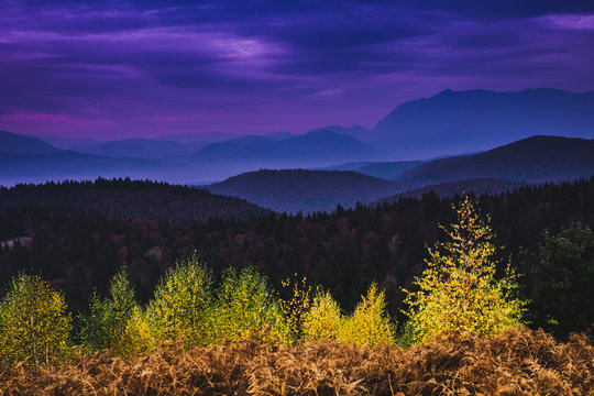 Sunrise landscape in Holbav, Romania