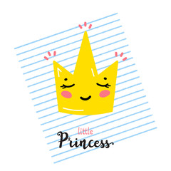 Obraz premium Little Cute Smiling Crown Kawaii Icon and 