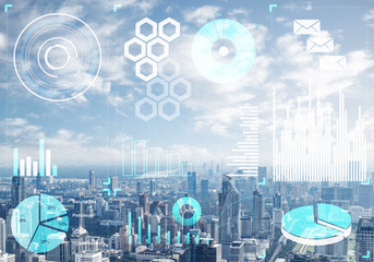 Stock market data on background of cityscape