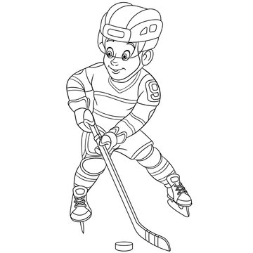 coloring page with boy hockey player