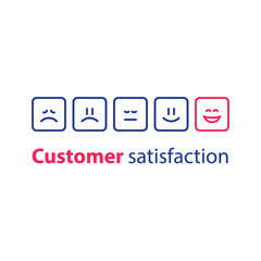 Emoticon in a row, rating concept, customer service, feedback survey