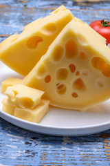 Cheese collection, french hard cheese with holes emmentaler