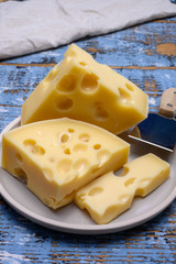 Cheese collection, french hard cheese with holes emmentaler