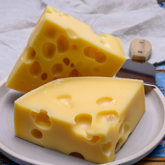 Cheese collection, french hard cheese with holes emmentaler