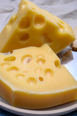 Cheese collection, french hard cheese with holes emmentaler