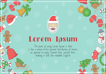 Christmas holiday card with text and vector color illustrations of winter decoration for graphic design