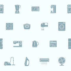 Home appliances background - Vector seamless pattern solid silhouettes of home and kitchen machines for graphic design