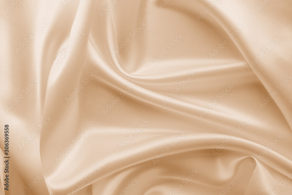 Wall mural beautiful smooth elegant wavy beige / light brown satin silk luxury cloth fabric texture, abstract b