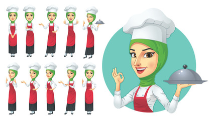 Muslim Female Chef Character Set