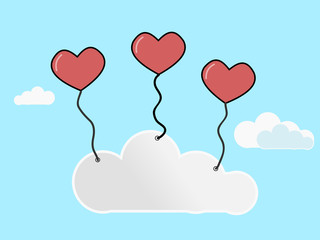 Fototapeta na wymiar Red heart Hot air with cloud on blue sky background.
